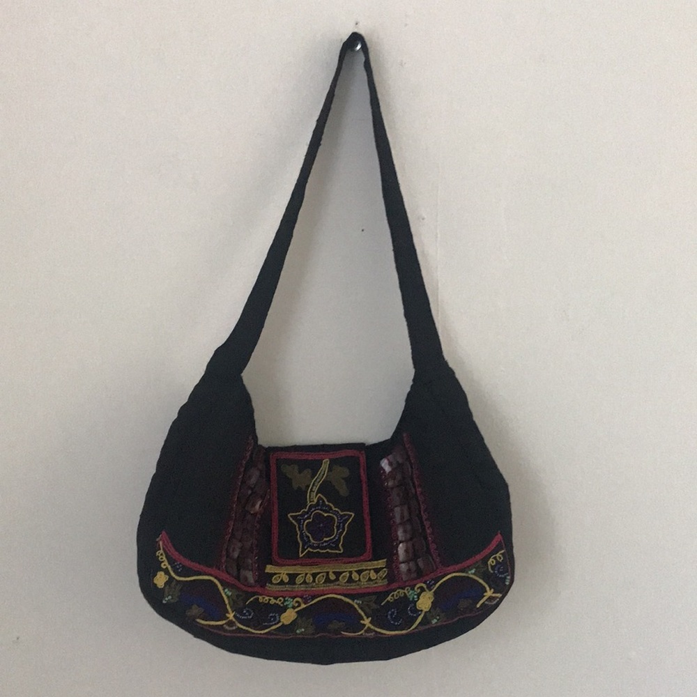Black Embroidered Indian Silk Purse - Picture 2 of 8